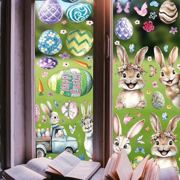 Easter Window Stickers 3D Bunny Egg Spring Decorations Reusable Electrostatic Sticker Set With 9 Pieces