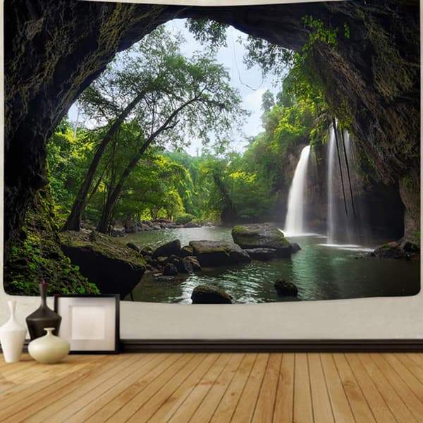 Forest Waterfall Tapestry, Terylene Background, Multifunctional and Easy to Clean Hanging Decor