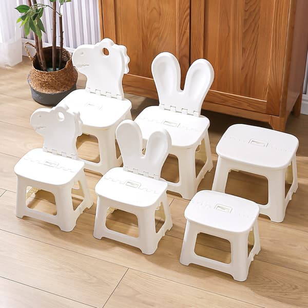 Folding Stool Lightweight Portable Cartoon White Step Stool With Carry Handle for Kids Dinosaur M