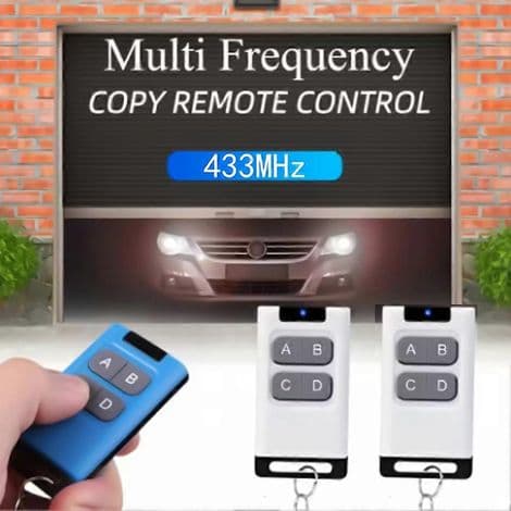 Duplicate 433 MHz remote control, 50 meter range, for electric garage door opener (blue).