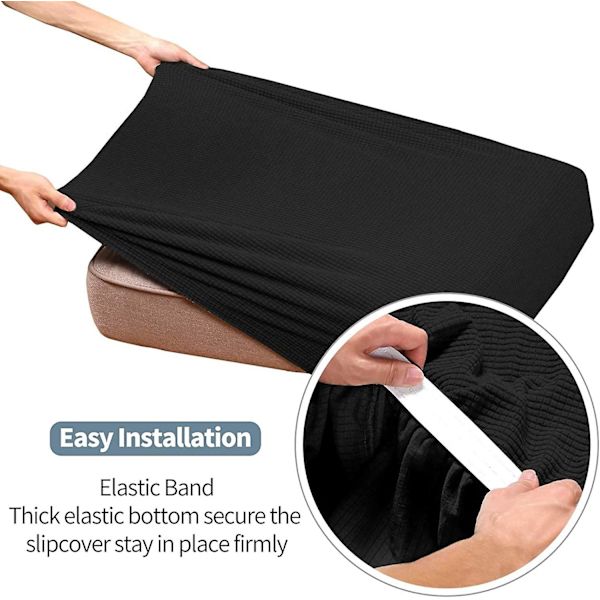 Stretch Kuddeöverdrag Jacquard Soffa Kudde Soff Sittdyna Överdrag Sofföverdrag Dammskydd Möbelskydd (3-sits, Mörkgrå)