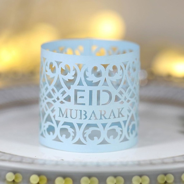 100 stk Serviettringholder Hule Runde Vevpapirholdere for Ramadanfest Borddekorasjon Lyseblå