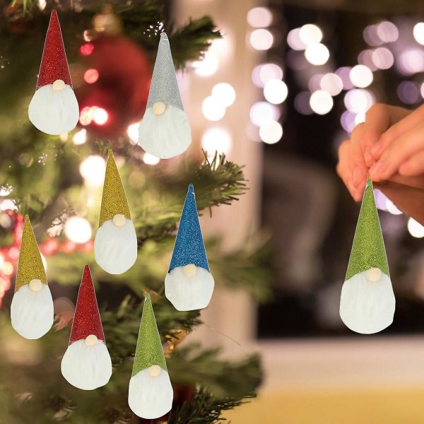 5-pack Glittrande Spetsiga Hattar Jultomte Dock Charm Julgran