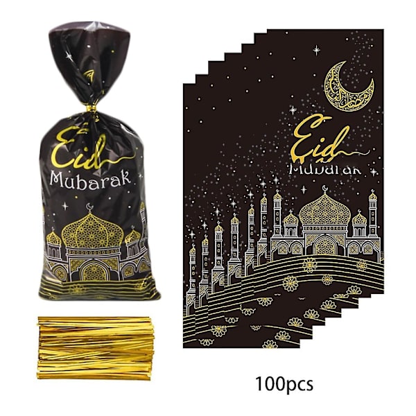 100 st Kaffeefärgade Mubarak Presentpåsar med Snöre Set Festdekorationer 100 st Kaffeefärgade