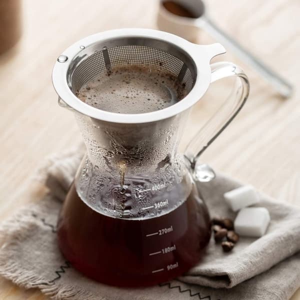Drypfri, papirløs kaffefilter med dobbeltnet i rustfrit stål