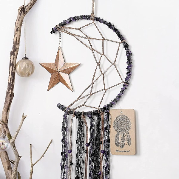 Dremisland Dream Catcher Håndlavet Halv Circle Moon Star Design Med Feathersl GiftSort lilla Black purple