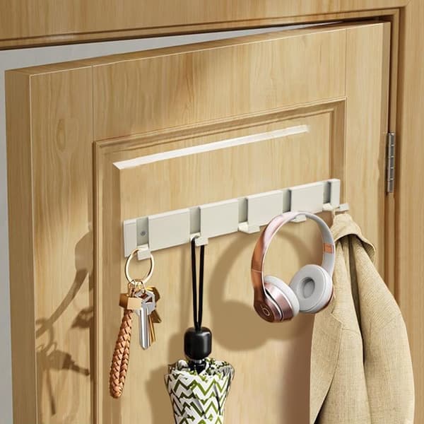 Wall-mounted coat rack with 5 retractable hooks, modern floating coat rack with screws, wall hook for bathroom, bedroom, kitchen, hallway, cream white