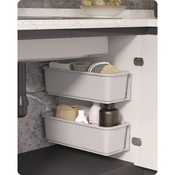2-pack Sliding Cabinet Baskets, Pull-Out Under Sink Organizer for Kitchen and Bathroom, Wall Mounted, Grey Grey