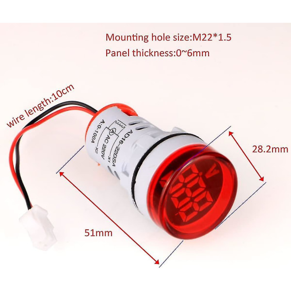 Mini LED Digital Amperemeter, AC 0-100A Digital Amperemeter Tester Amperemeter Monitor Signalindikator LED Panel Lys (rød/grøn)