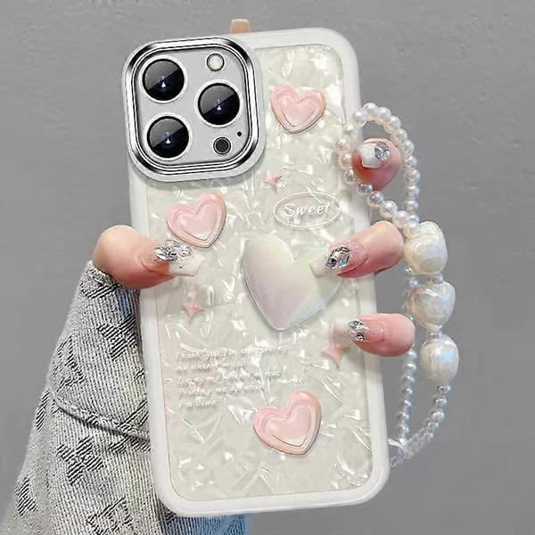 For iPhone 13 Pro Max TPU Mobilskall Støtsikkert Hjerte Dekor Mobiltelefondeksel med Håndrem