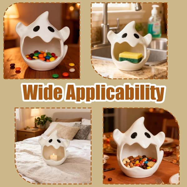 Ghost-shaped ceramic bowl, multi-functional candy box, decorative desk pot, white