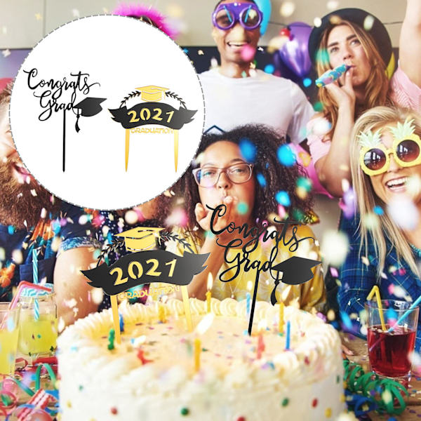 10 stk 2021 Eksamen Kake Topper Fest Akryl Kake Dekorative Topper Svart 14X12CM