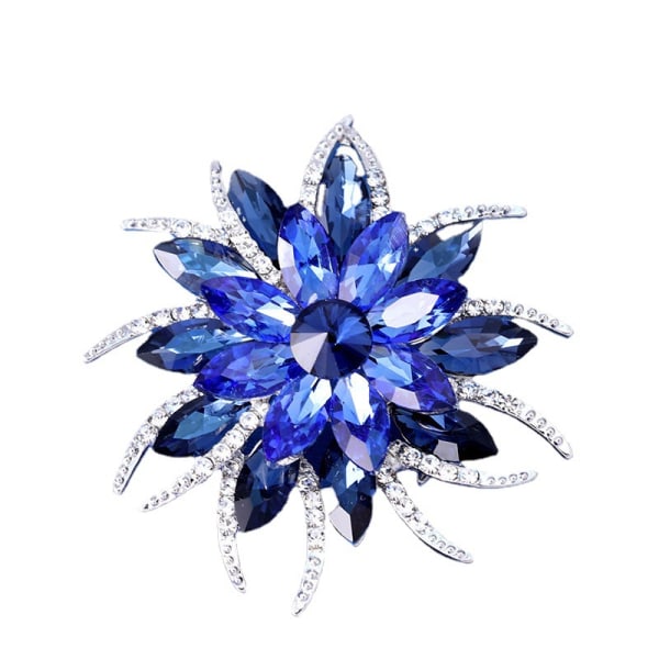 Flower Brooches for Women, Crystal Brooch Created for Brides, Blue (1 Pieces)