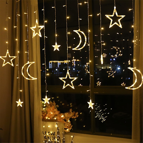 LED Gardinlys, Fe Lys Kæder Måner og Stjerner LED Natlys til Boligindretning Fest Stjerne Måne Ramadan Lys Kæder