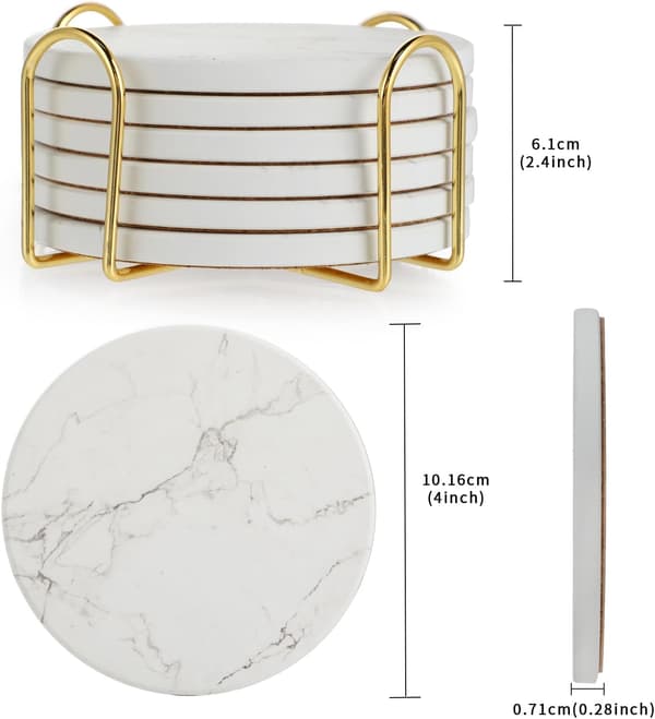 Coasters - Set of 6 Coasters - Absorbent Coasters - Non-Slip Bottom - Quick Water Absorption - Marble Pattern