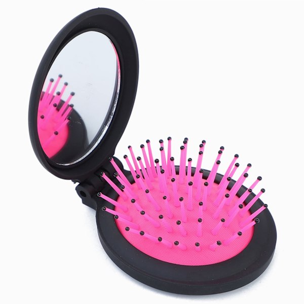 Folding Travel comb Mirror Hair Brushes Portable Wet Magic Mini Hair brush Pocket Comb For Women (Pink)