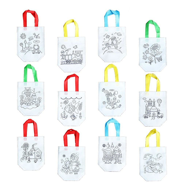12 stk. Lærred Indkøbspose DIY Graffiti Tasker Håndværk Lærred Tasker Lærred Tote Shopping Taske Assorteret Farve