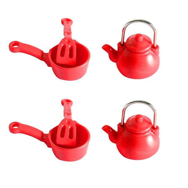 2 Sæt Simulerede Mini Tekande Sæt Mini Køkkenudstyr Model Mini Hus Rekvisitter (rød)Rød3X3CM Red 3X3CM
