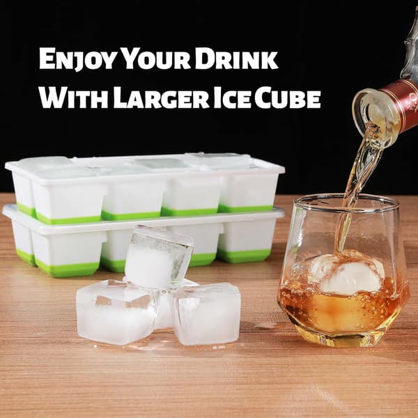 Large Ice Cube Tray with Lid and Container Large Square Silicone Ice Cube Molds for Freezer 3-Pack Stackable Big Ice Cube Trays with Ice Tongs