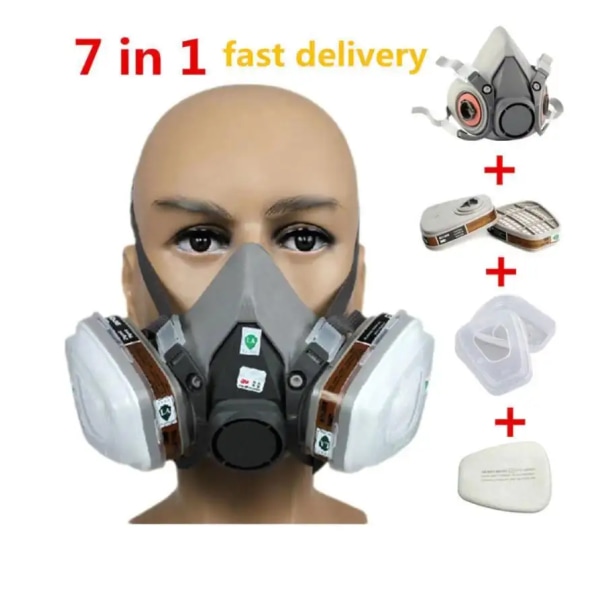 Respirator Återanvändbar cover gasmask med skyddsglasögon, filter för målning, kemikalier, organisk ånga, träbearbetning och annat arbete