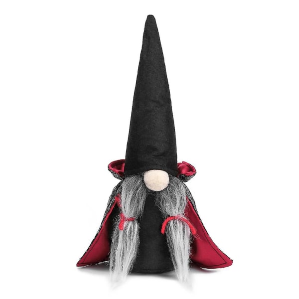 Halloween Håndlaget Tomte Svensk Gnome Ornament med Witch Cape Hat for Christmas Svarte fletter