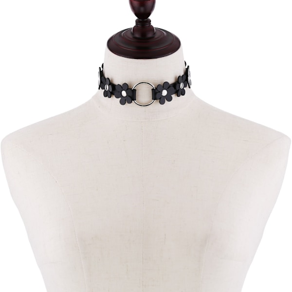 Svart blomma choker halsband halsband sammet halsband för kvinnor och män （Justerbart intervall 33cm~39cm）