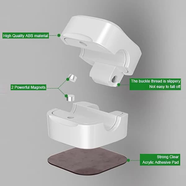 Magnetic Cable Holder, Desktop Cable Organizer, Hide Phone Charging Cable Holder (White)