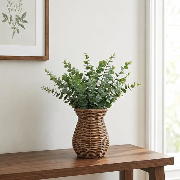 Liten rottingvase for blomster, 5,7\" rustikk flettet kurv Silver