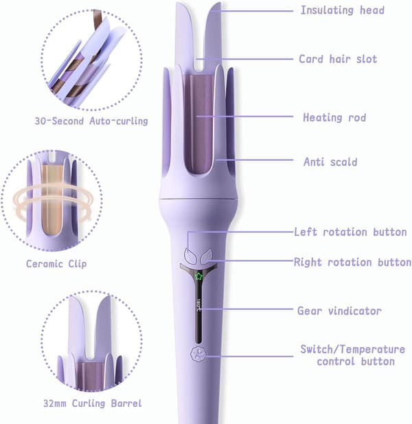 Automatic Hair Curler Curling Iron with 3 Temperature Settings and LCD Display Fast Heating Ceramic Curling Wand Automatic Shut-off Anti-scald
