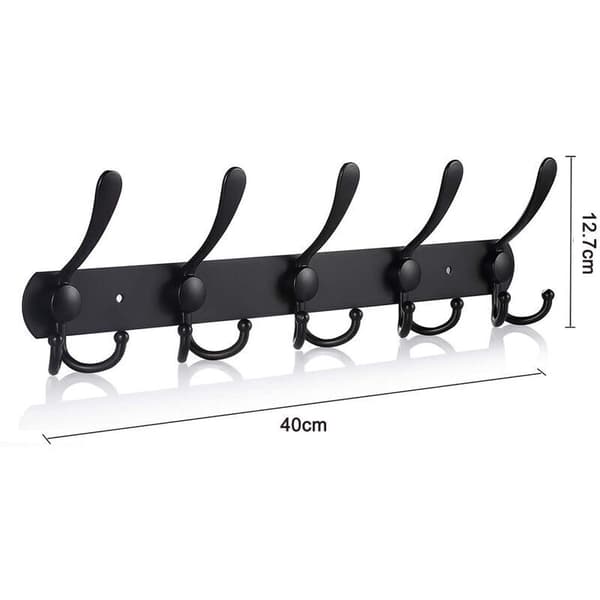 Long Wall Mounted Coat Rack with 5 Triple Hooks, Wall Hooks, Wall Mounted Coat Rack, Black Hook