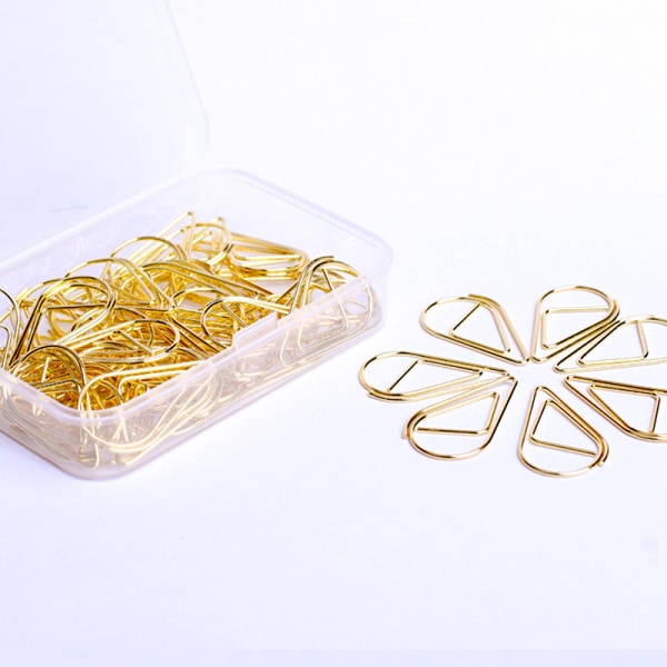 200 stykker gullklips, vanlig ståltråd små binders for kontorskole Organisering av papirdokumenter med oppbevaringsboks (Gol