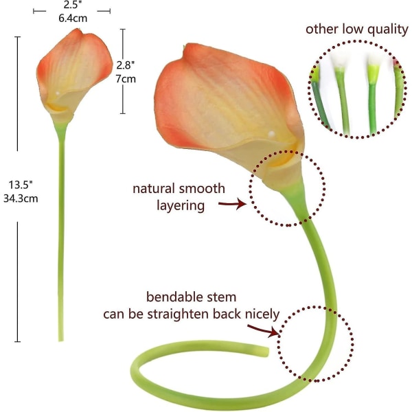 20 kpl TekoCalla-liljakimppu PU Realistinen kosketus Tekokukka, Teko Lily -kukat Koti Sisustus, Puutarha, Hää, Syntymäpäivä, Erikoinen