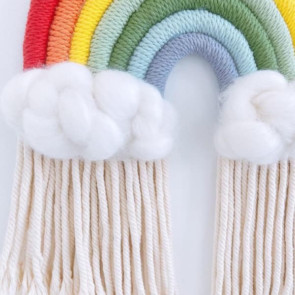 Regnbue vægdekoration, Macrame vævede vægdekorationer, Regnbue makramé