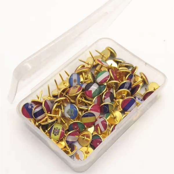 Map Tacks with National Flags, Thumb Grips, Country Map, Map Pins for Bulletin Board, Map, Office [Ho]