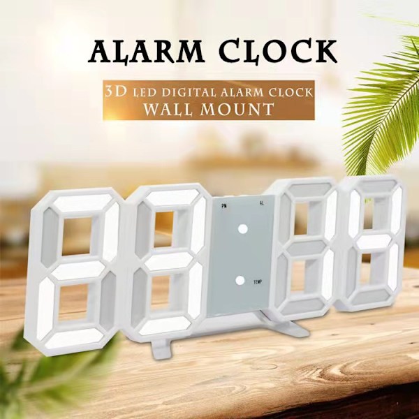 3D LED-väggklocka, modern digital väckarklocka kompatibel med hem, kök, kontor, sängbord, väggklocka, 24 eller 12 timmars display