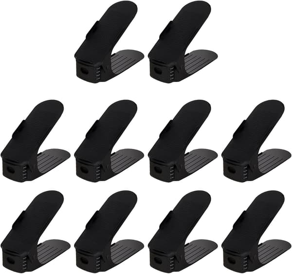 10-pack Black Adjustable Shoe Rack, Double Layer Non-slip Shoe Rack