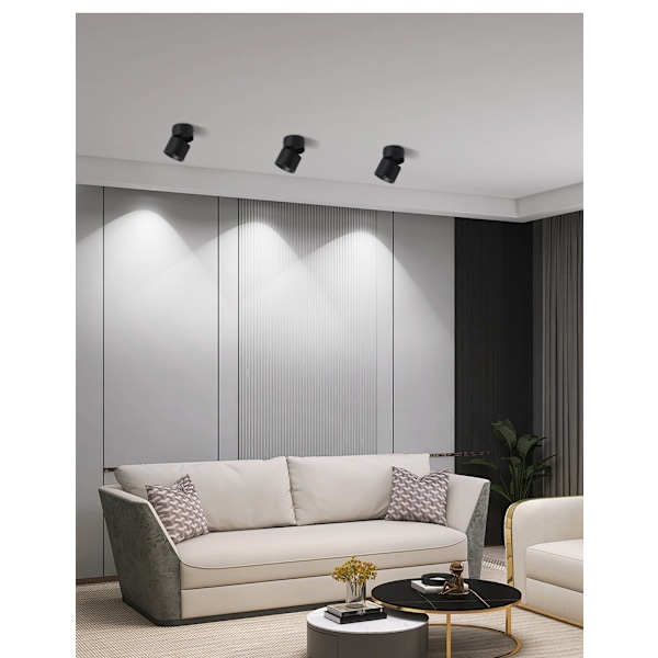 Justerbar Overflate Spotlight 7W LED Takspotter Taklampe Justerbar Vinkel Taklampe COB Lampe, 360° Rotterbar (Varmt Hvit 3000k)