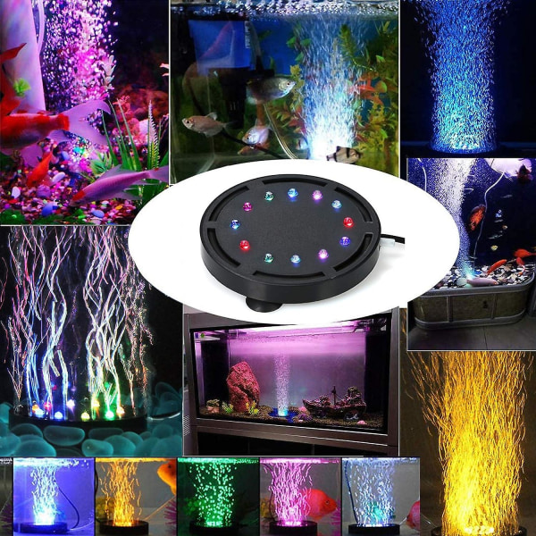 5 Tommer 12leds Akvarium Luftbobbel Lys, Multifarvet Neddykkelig Fisketank Luftsten Disk Lampe Under Vand Bobler Lys Til Fisketanke Og Fiskedam