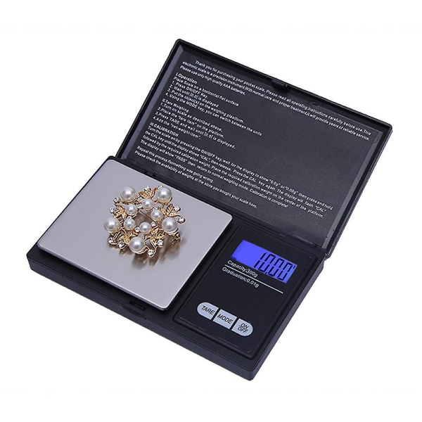 300g/0,01g Digital elektronisk våg med hög precision för omladdning av smycken kök Svart Black