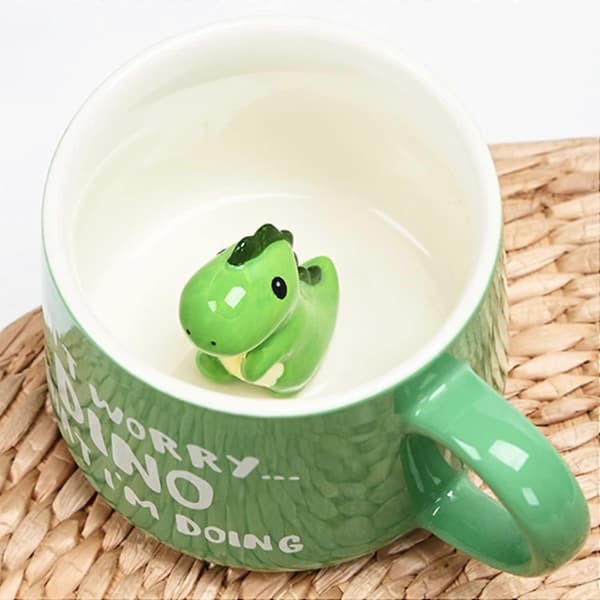 Cute Dinosaur Coffee Mug with Dinosaur Inside Dinosaur Printed Mugs with Spoon 35 cl Tea Cups Ceramic Cup Coffee Mugs