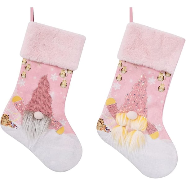 2 Pack Pink Christmas Stockings - 19 Inches - Large Plush Christmas Stocking - Christmas Tree Hanging Gift Bags - Mantelpiece Decorations