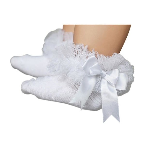 Baby Pige Lace Sokker Baby Pige Ankelsokker Baby Korte Sokker Ruffled Sokker Sokker Småbørn Hvid S White S