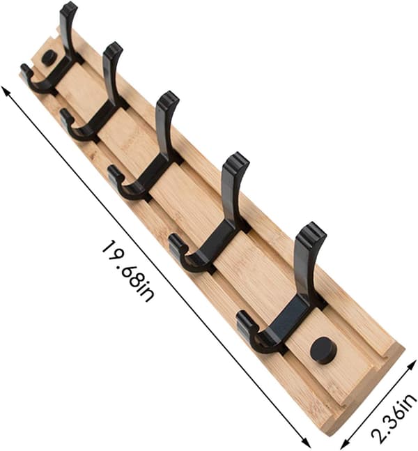 Wall-mounted wooden coat rack, movable hooks, adjustable distance