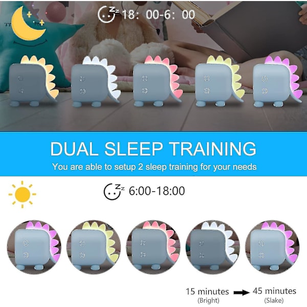 Barnealarmklokke Digital, Dinosaur Alarmklokke Med Nattelykt Snooze Timer Temperatur Barne Søvn Trener, Alarm (1stk) Blå