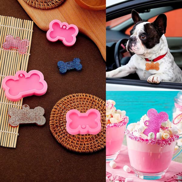 6 Pieces with 10 Pieces Large Keychain Dog Bone Silicone Mold