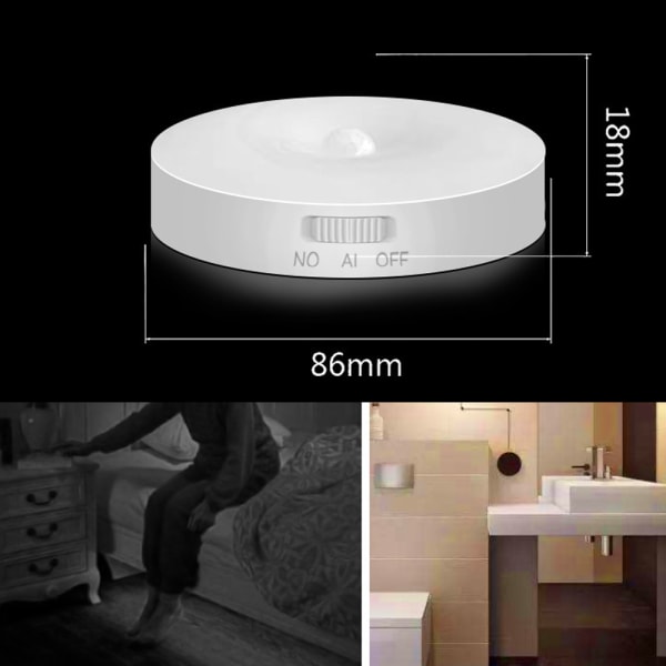 LED-nattlampa, Magnetisk inomhusrörelsedetektorlampa med gratis självhäftande kuddar, - vitt ljus - 2-pack