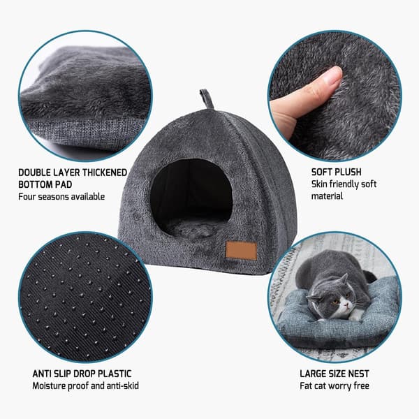Cat Cave Bed for Cats and Small Dogs - Tent Igloo with Removable Washable Mat