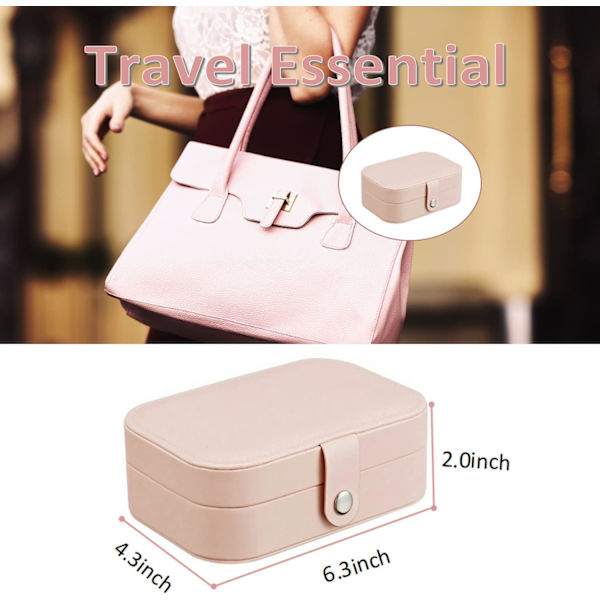 (Pink) Duoge kunstlæder Ring Øreringe Smykkeskrin Øreringe Organizer Opbevaringsholder Display Case