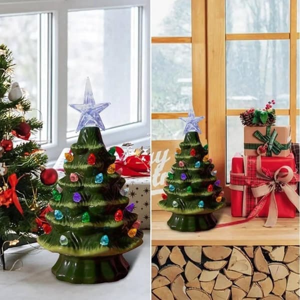 Ceramic Christmas Tree 18.8cm - Table Decoration with Lighting for Indoor Use