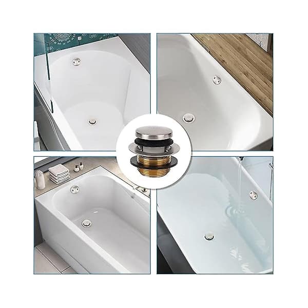 Odor-Resistant Bathtub Drain, Bathtub Stopper, Trim Kit with Double-Hole Overflow Plate, Threaded Bathtub Drain Replacement Kit (Silver)